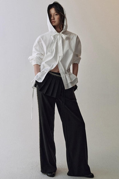 Pleated Wide-Leg Curtain Pants