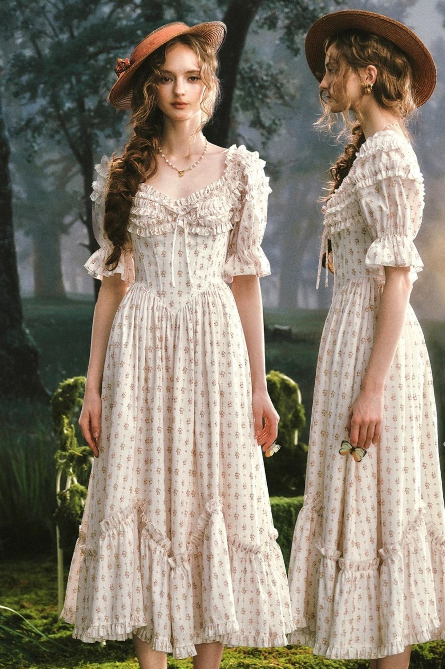 French Floral Fishbone Dress