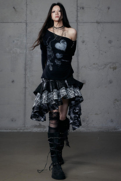 Puff Sleeve Punk Print Shirt