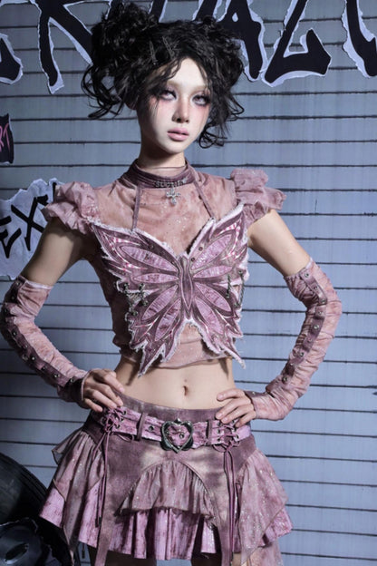 Butterfly Bandeau Mesh Top Set-Up