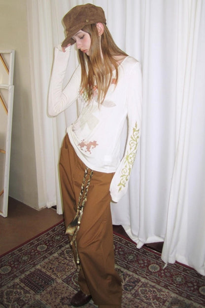 Vintage Printed U-Neck Slim T-Shirt