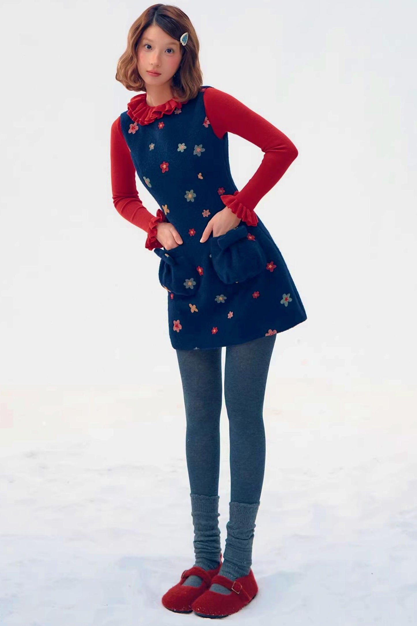 Embroidered Floral Wool Dress