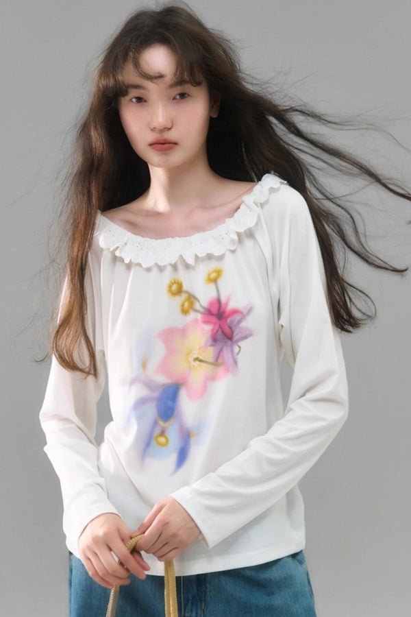 Slanted Shoulder Long-Sleeved Tencel Tee