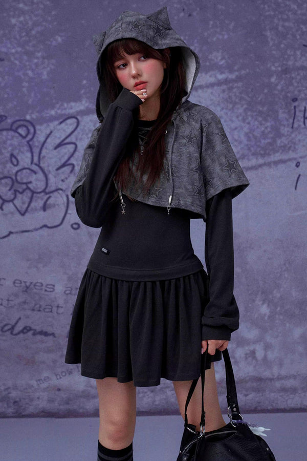 Gray Star Cat Ear Dress Set