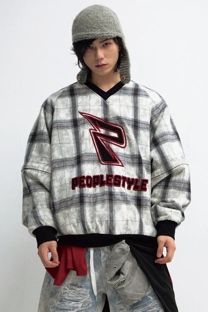 Vintage Checked Fleece Pullover Sweatshirt