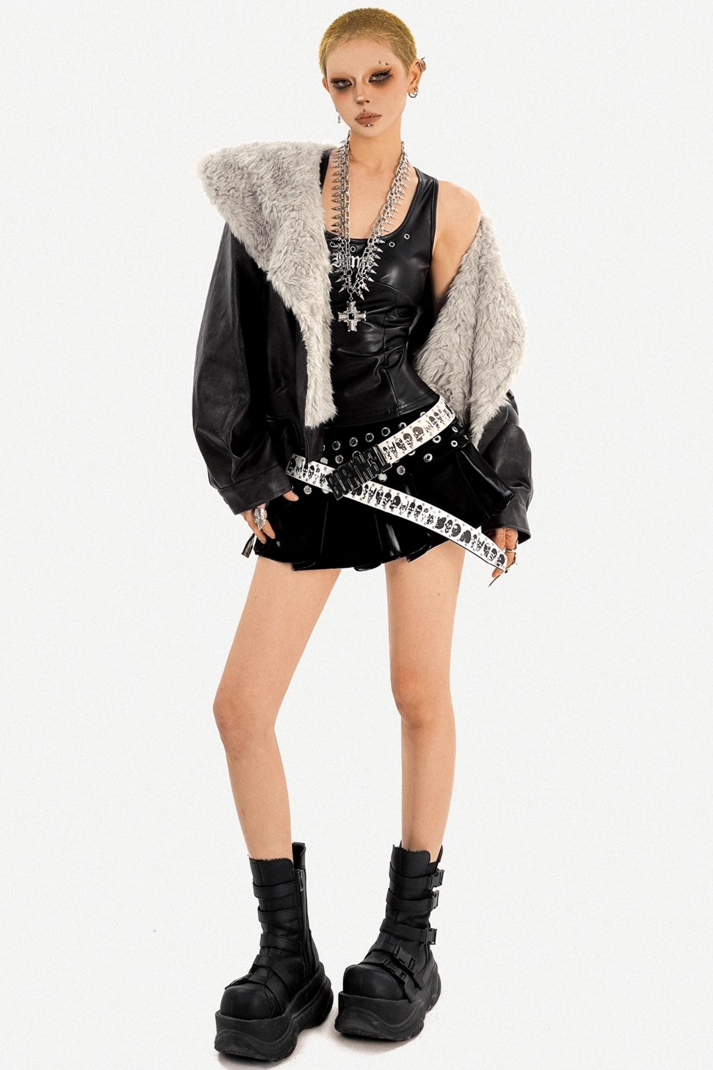 Vintage Fur Collar Leather Jacket