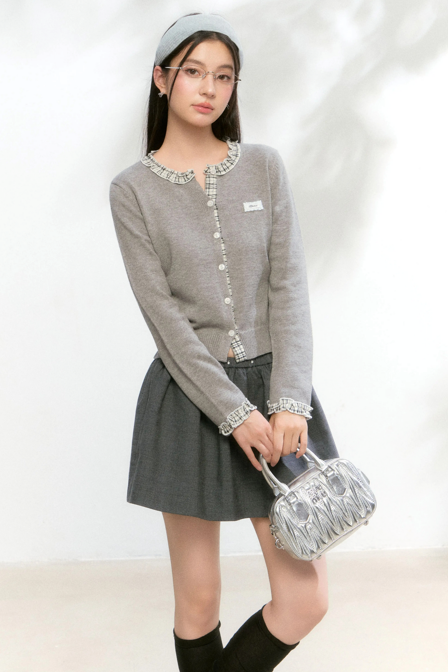 Kariertes Strickpullover-Rock-Set