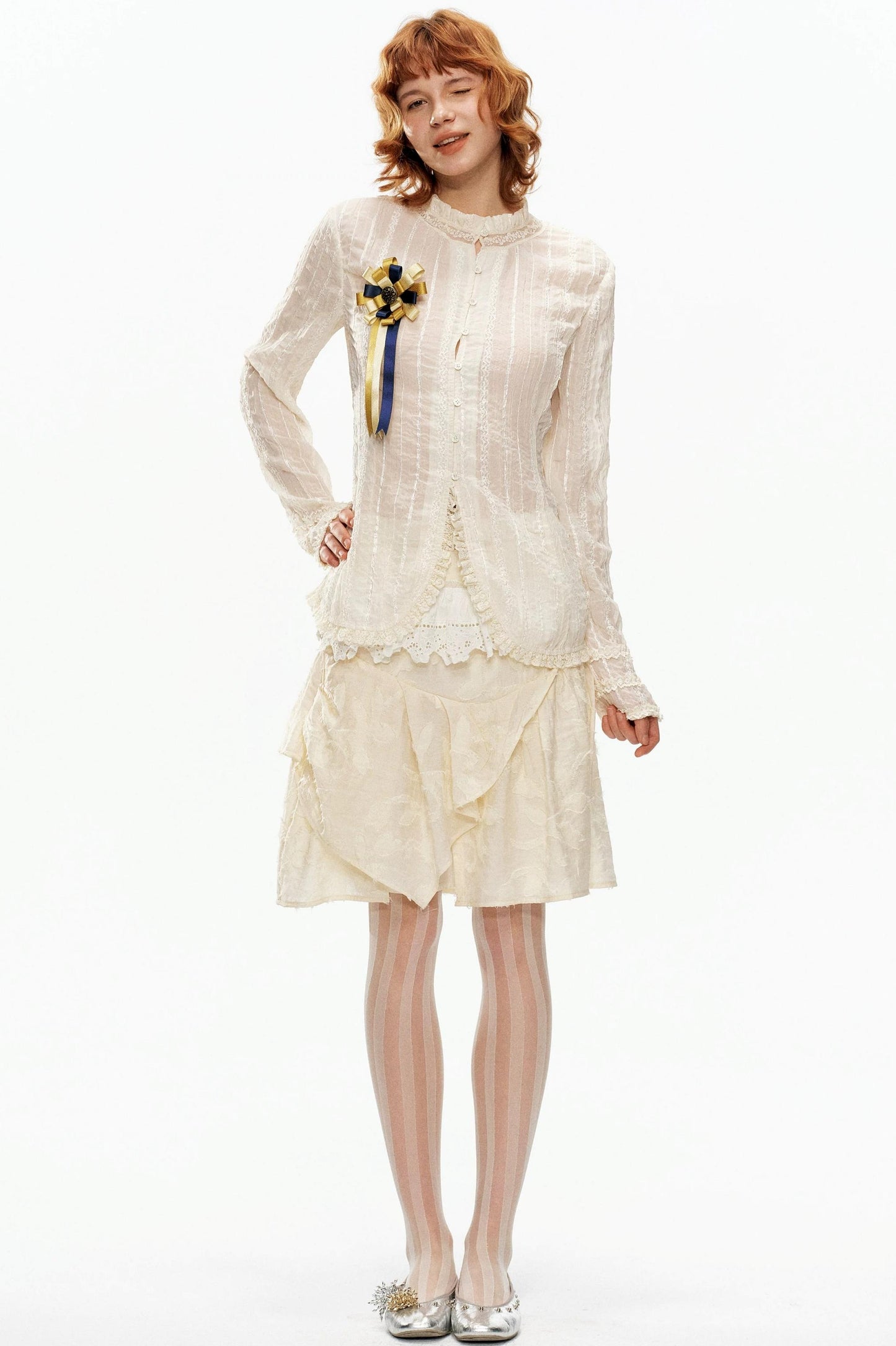 Beige Jacquard Asymmetrical Skirt
