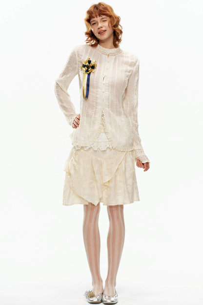 Beige Jacquard Asymmetrical Skirt