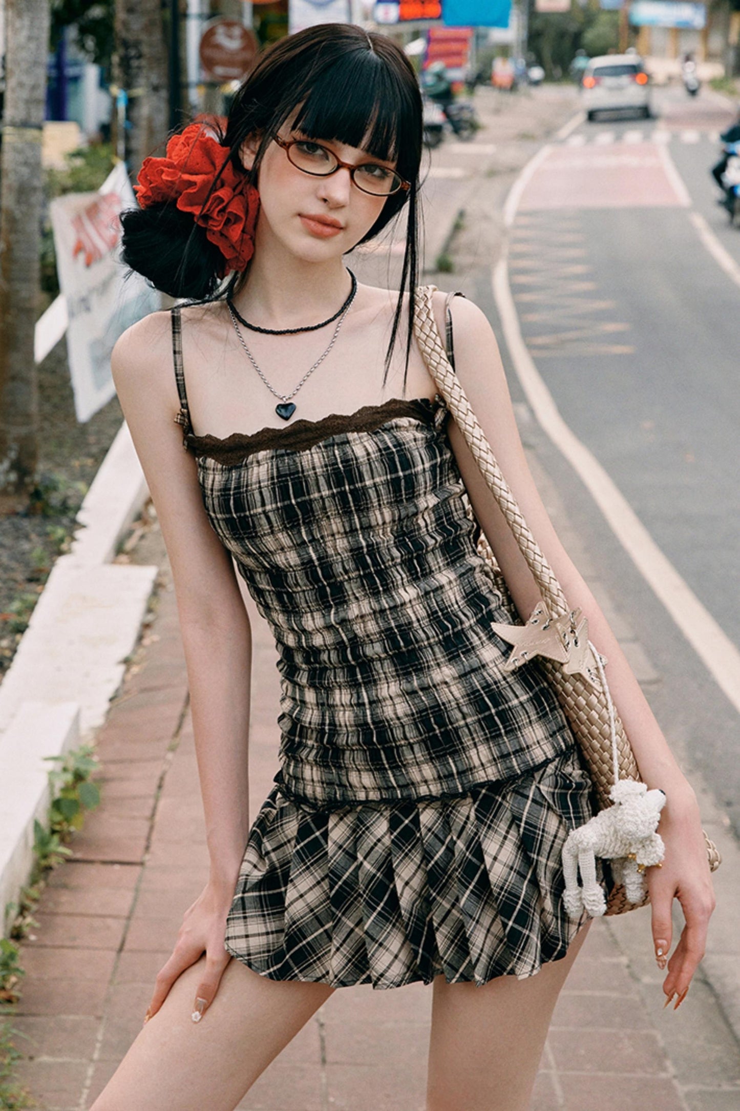Sweetheart Checkered Slip Dress