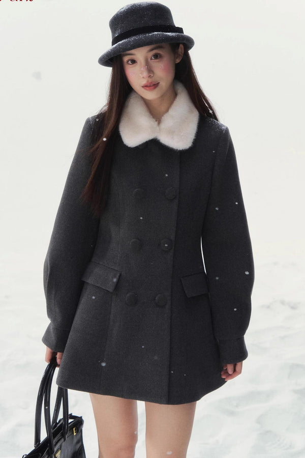 Double-Breasted Fur Collar Coat Set-Up