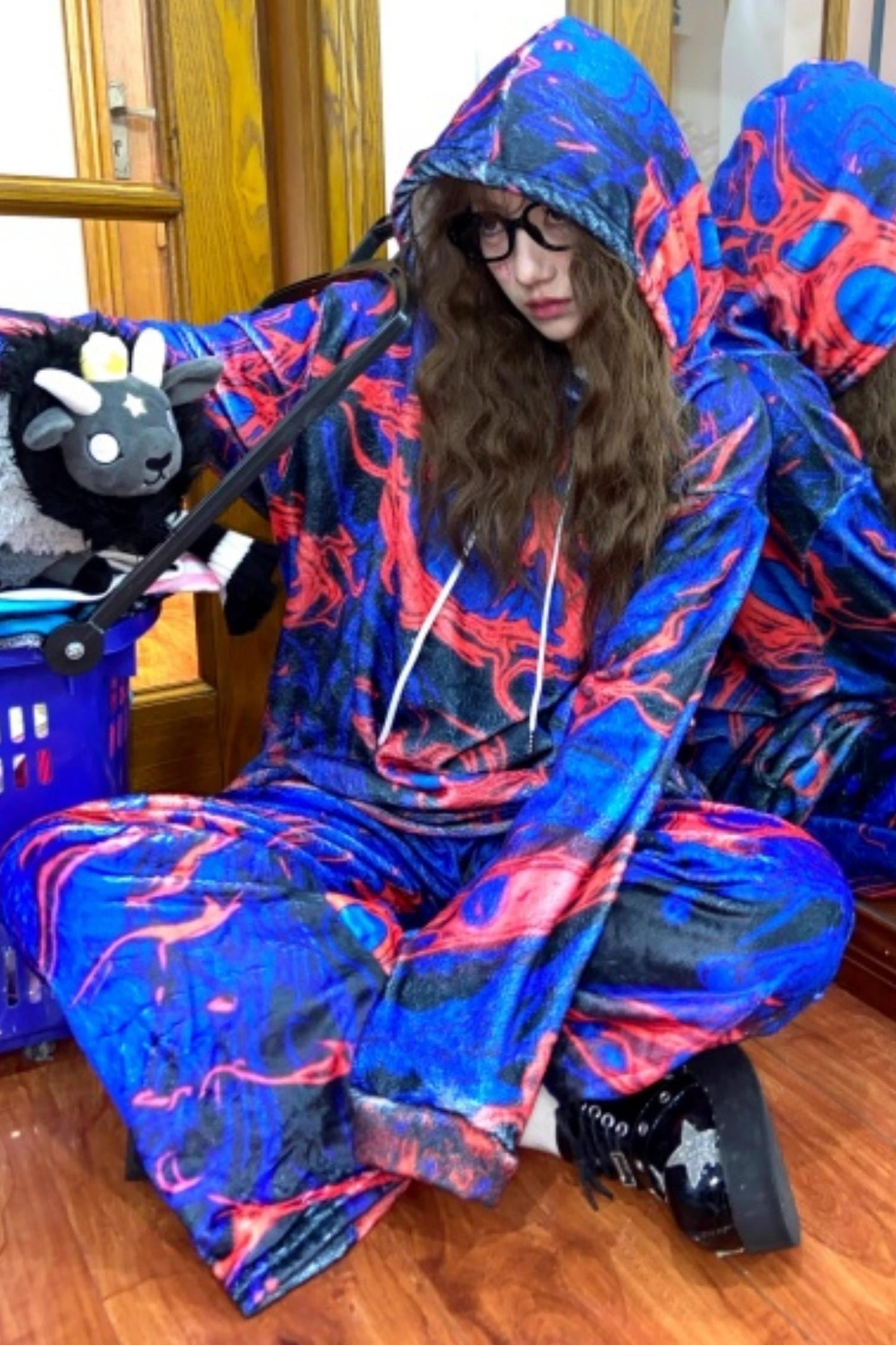 Blue Cell Wide-Leg Pants