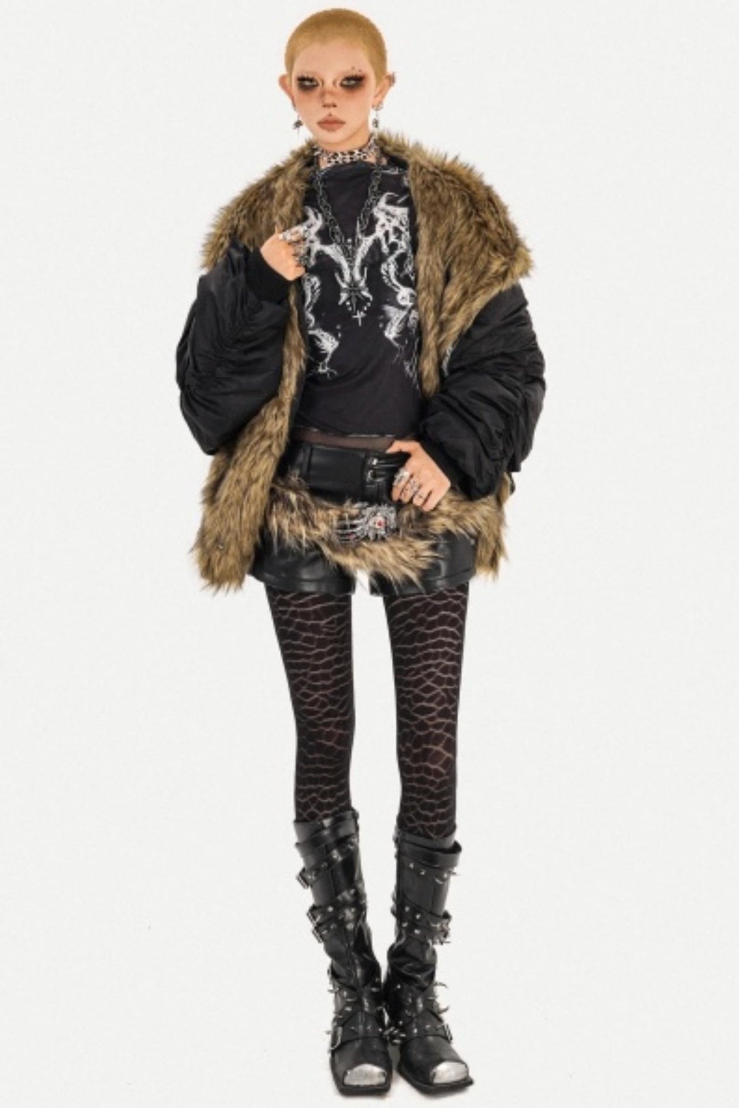 Gothic Fur Collar Cotton Parka Coat