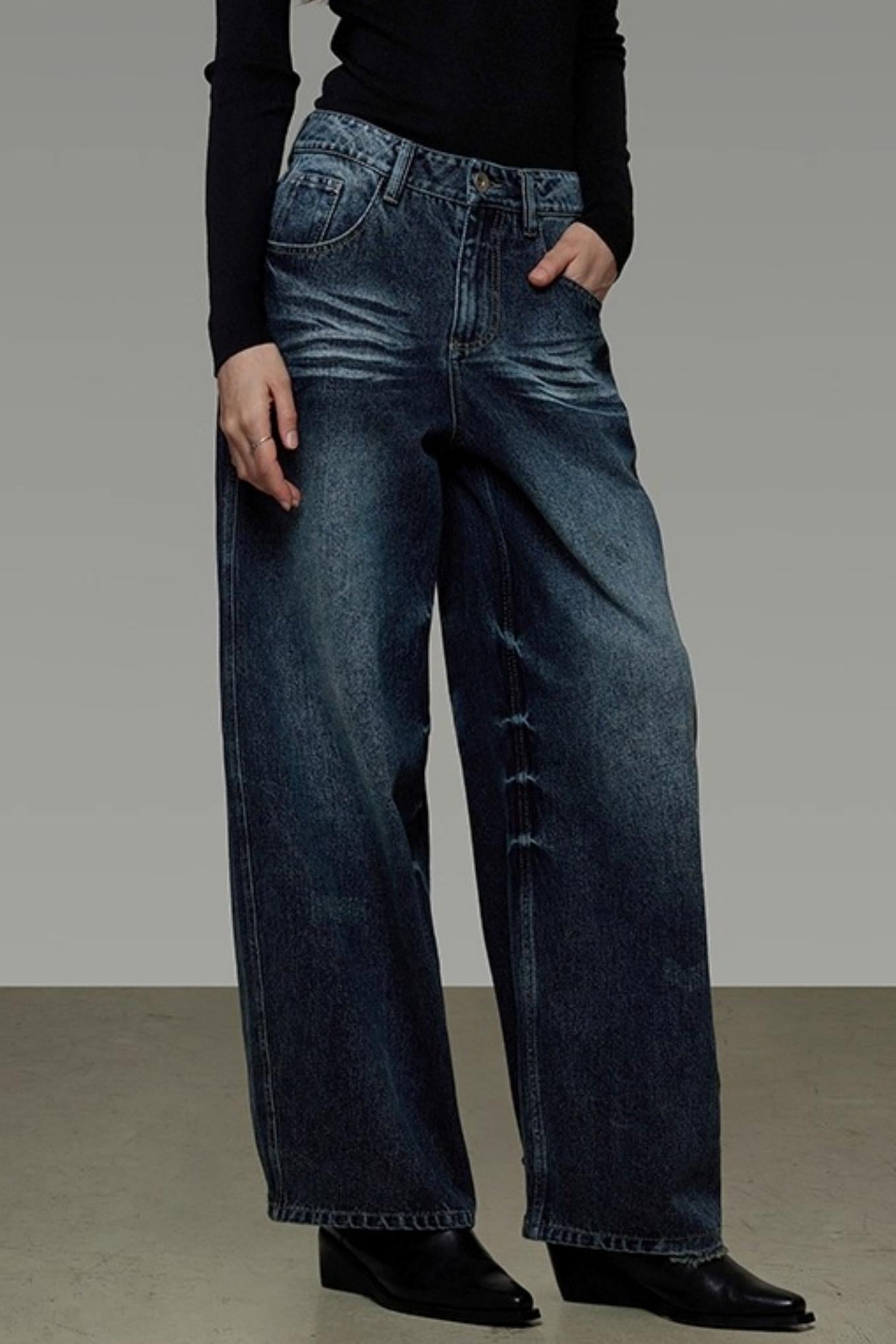 Retro Washed Wide-Leg Jeans