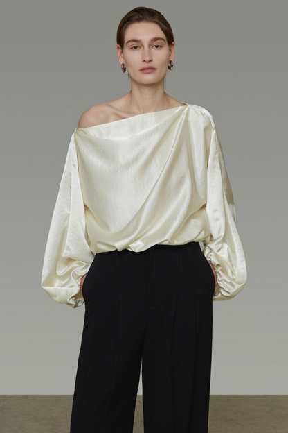 Satin Asymmetrical Off-Shoulder Blouse