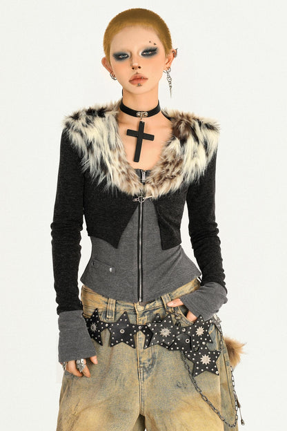 Leopard Print Fur Knitted Top