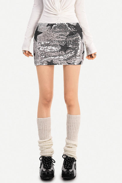 Y2K Metallic Sequin Mini Skirt