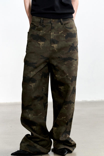 Vintage Camouflage Wide-Leg Jeans
