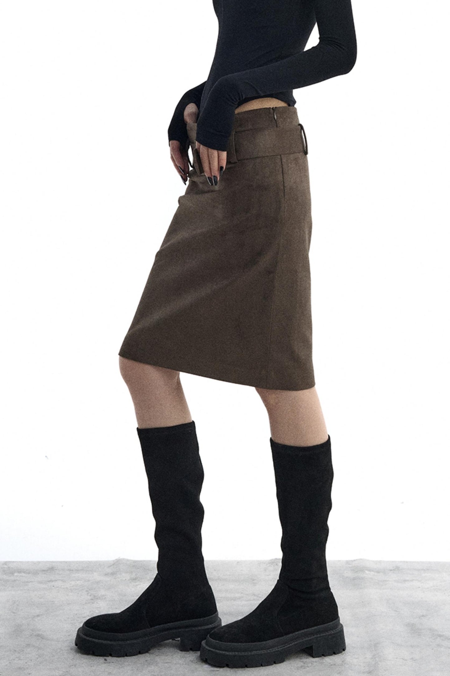 Detachable Belt Suede Skirt