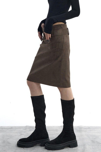 Detachable Belt Suede Skirt