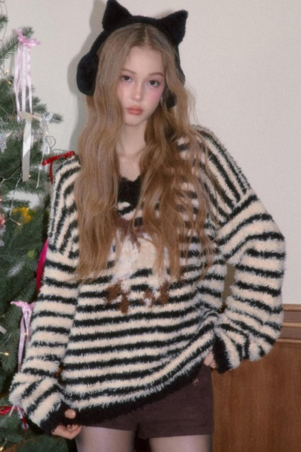 Sweet Striped V-Neck Sweater