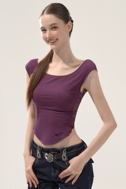 Lace Patchwork Backless Top
