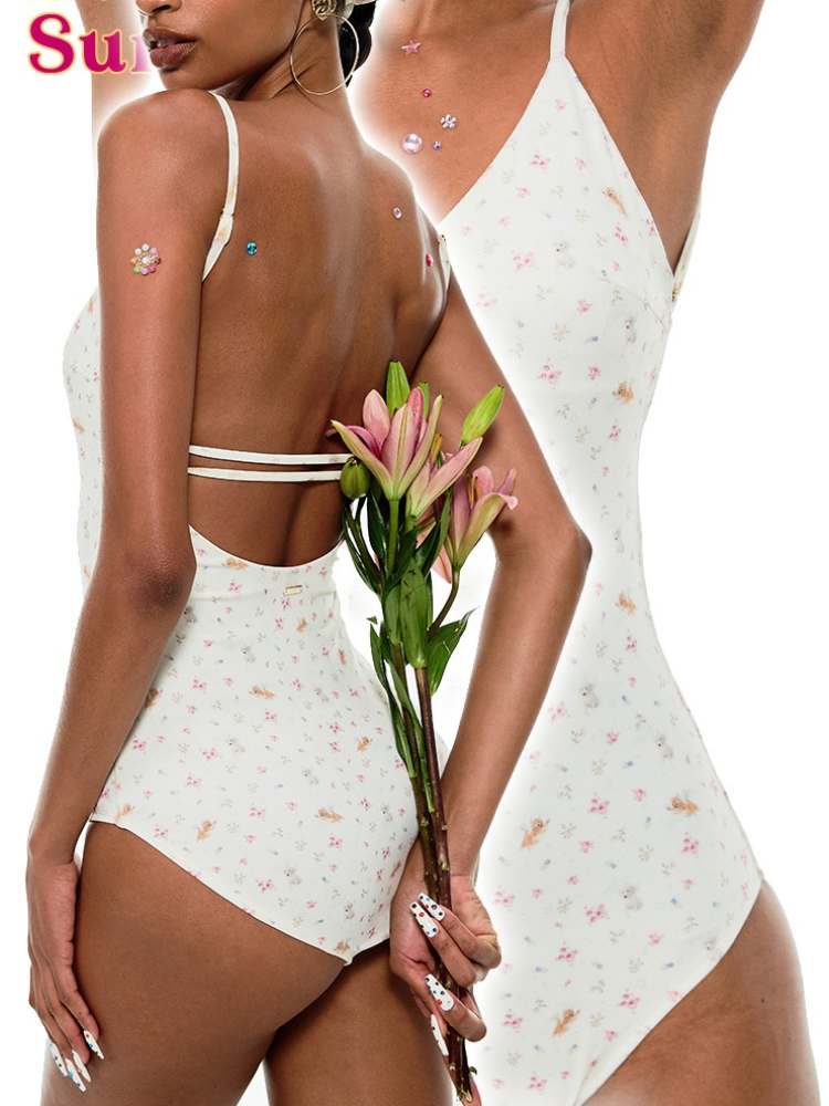 Animal Flower Print Slimming One Piece Swimsuit