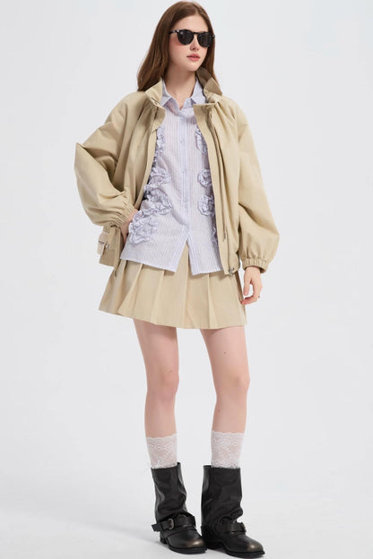 Autumn Floral Striped Ruffle Shirt