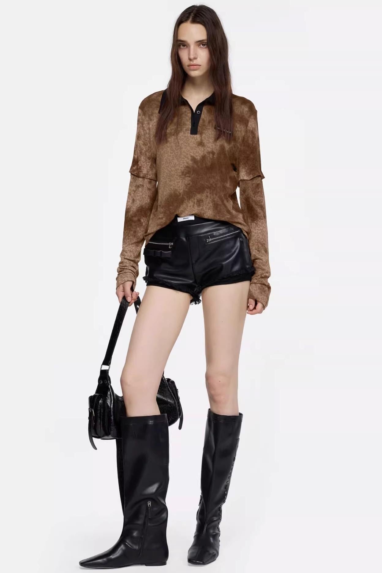 Leopard Print Polo Collar T-Shirt