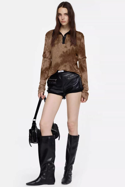 Leopard Print Polo Collar T-Shirt