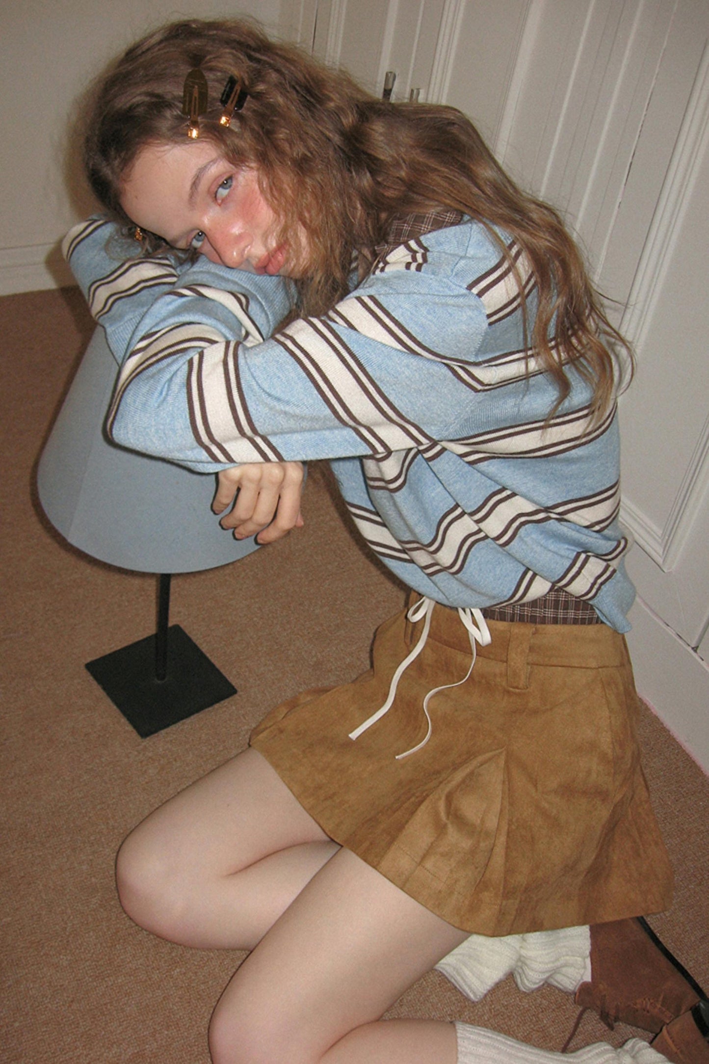 Retro Knit Plaid Top