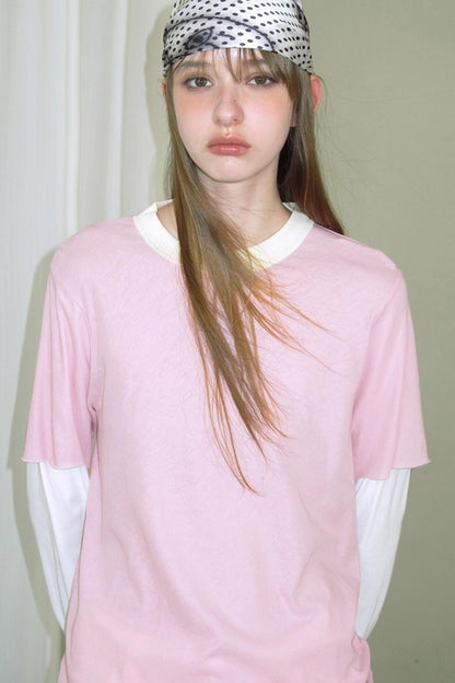 Fake Two-Piece Contrast Long Sleeve T-shirt