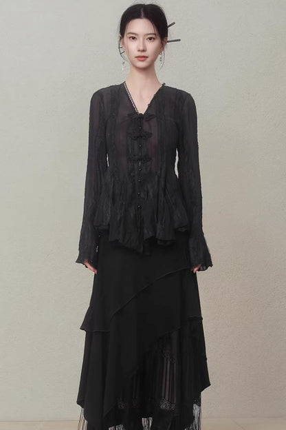 Misty Black New Chinese Top
