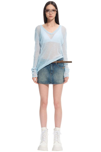 Alpaca Knit Layered V-Neck Long Sleeve Top