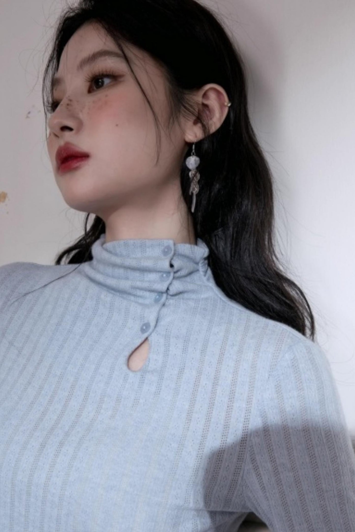 Light Blue Turtleneck Knitwear Top