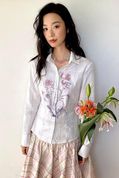 Flower Grid Print Shirt