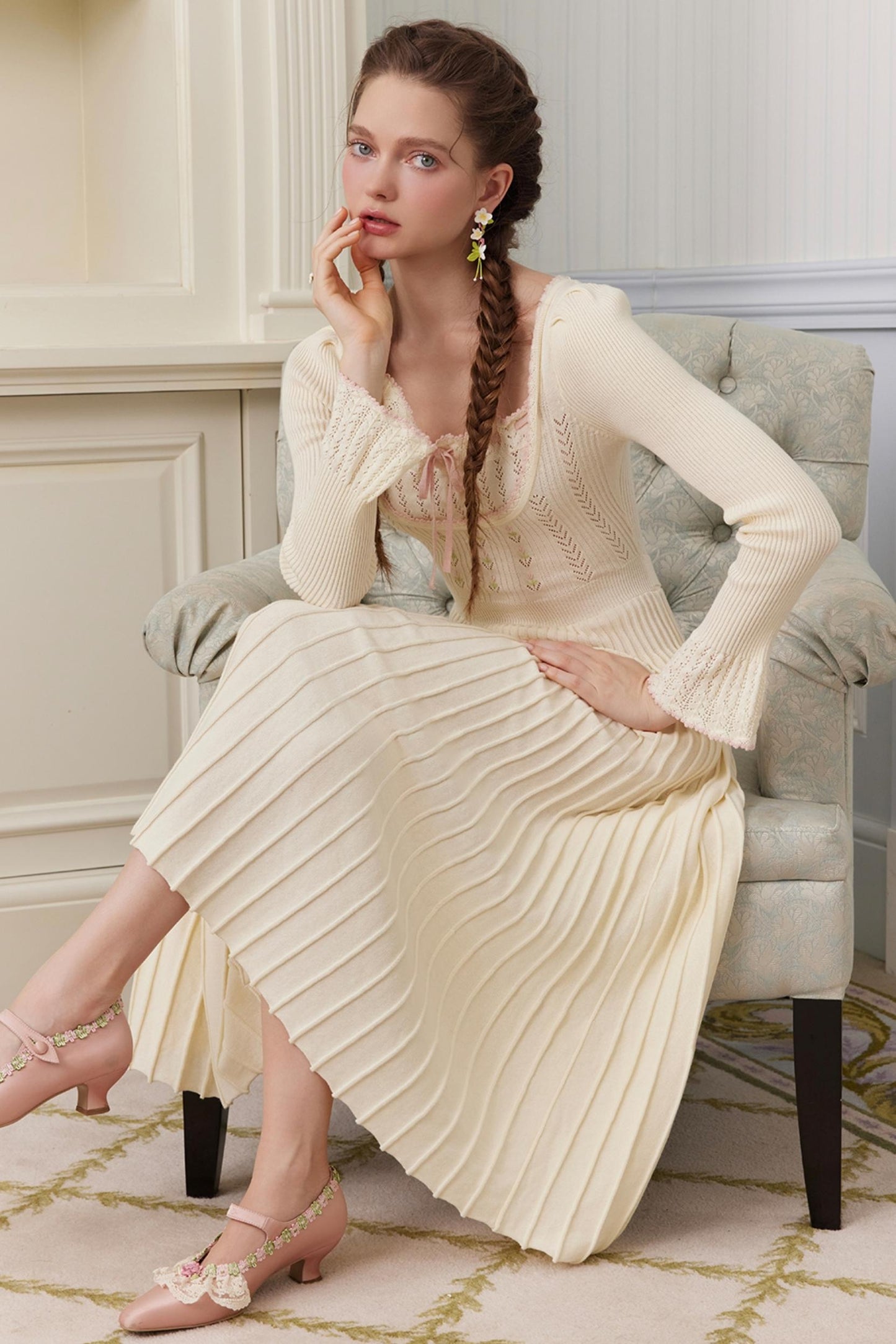 Trio French Heavy Knit Slim Long Dress