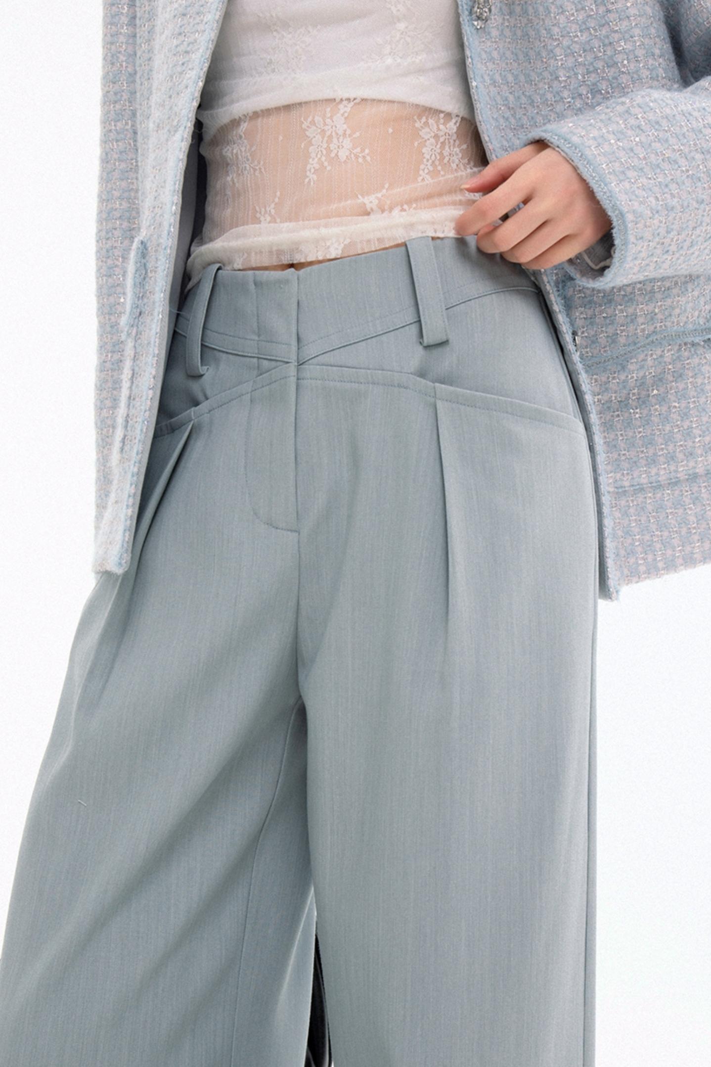 Clear Aqua Blue Mid-Rise Slouchy Pants