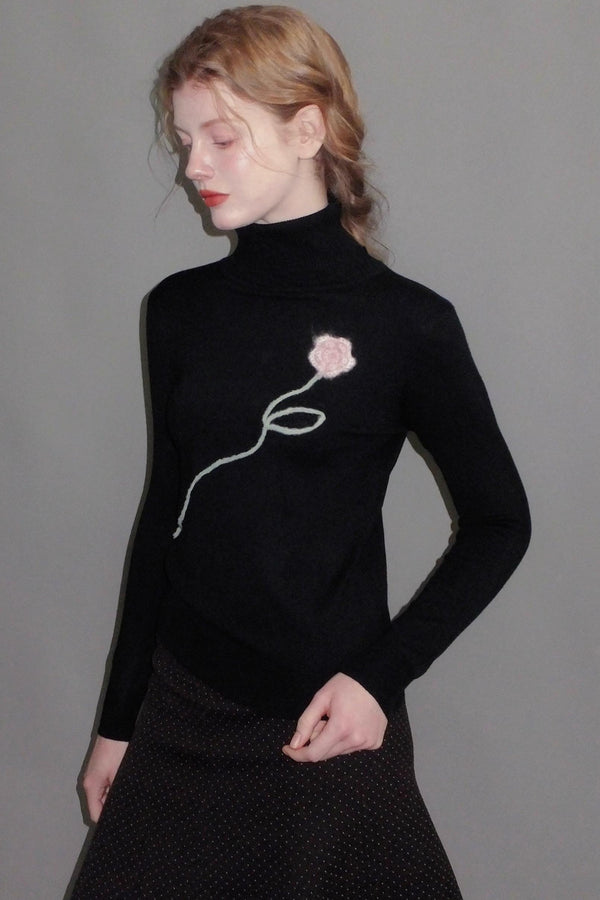 Three-Dimensional Floral Wool Top