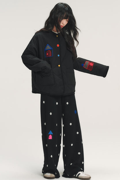 Color Block Embroidered Cotton Jacket