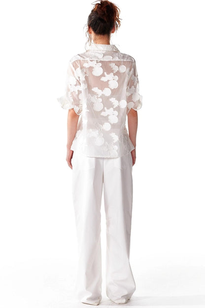 Organza V-Neck Pullover Top