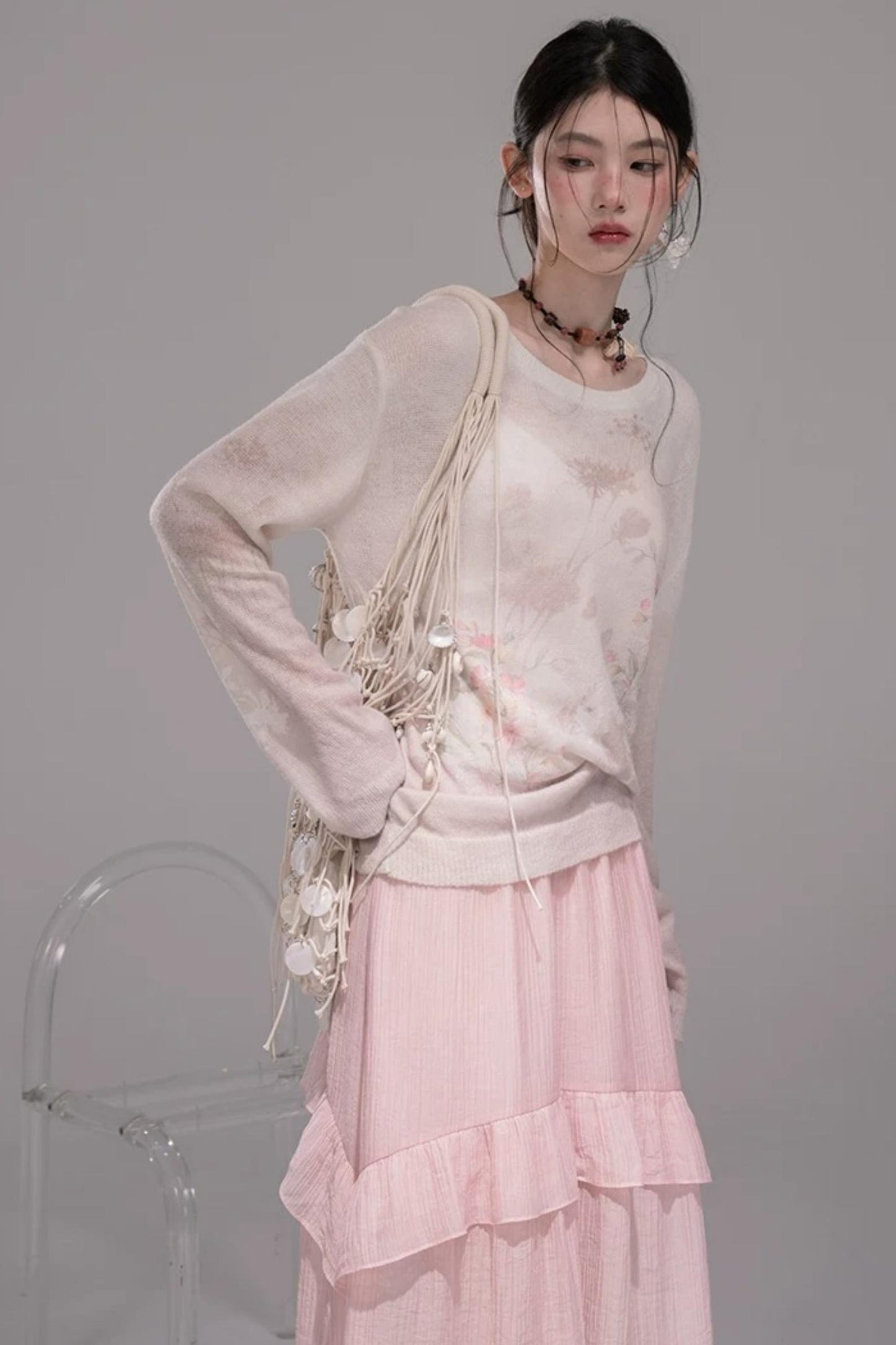 Pink Lyocell Pleated Skirt