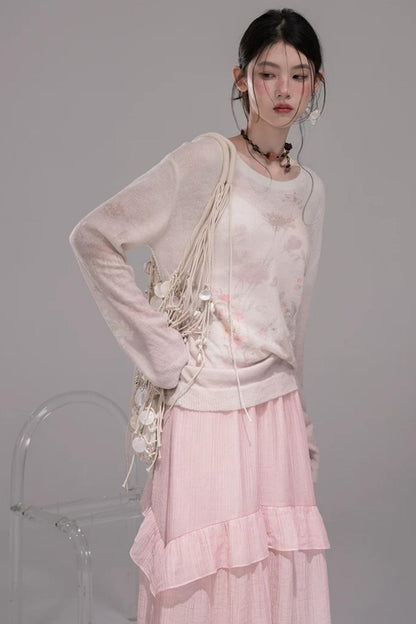Pink Lyocell Pleated Skirt