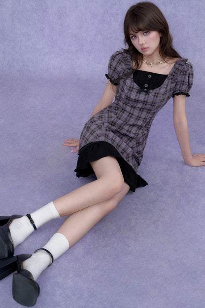 Sweet and Cool Purple Plaid Dress