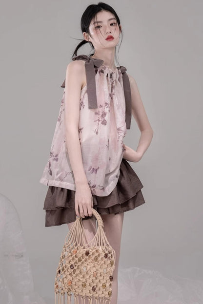 Rose Tea Set with Pleated Skirt set