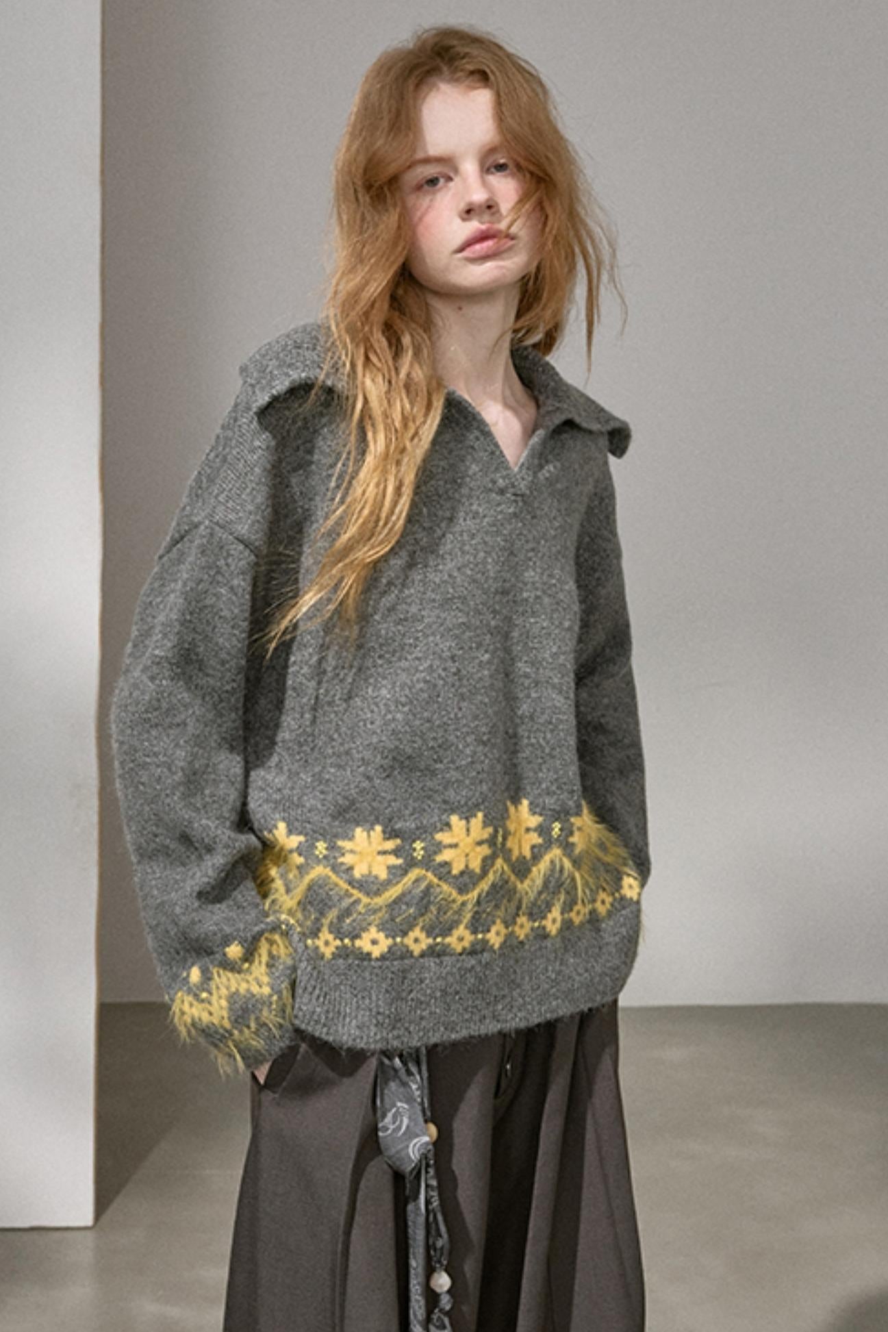 Fair Isle Beaded Sweater Top