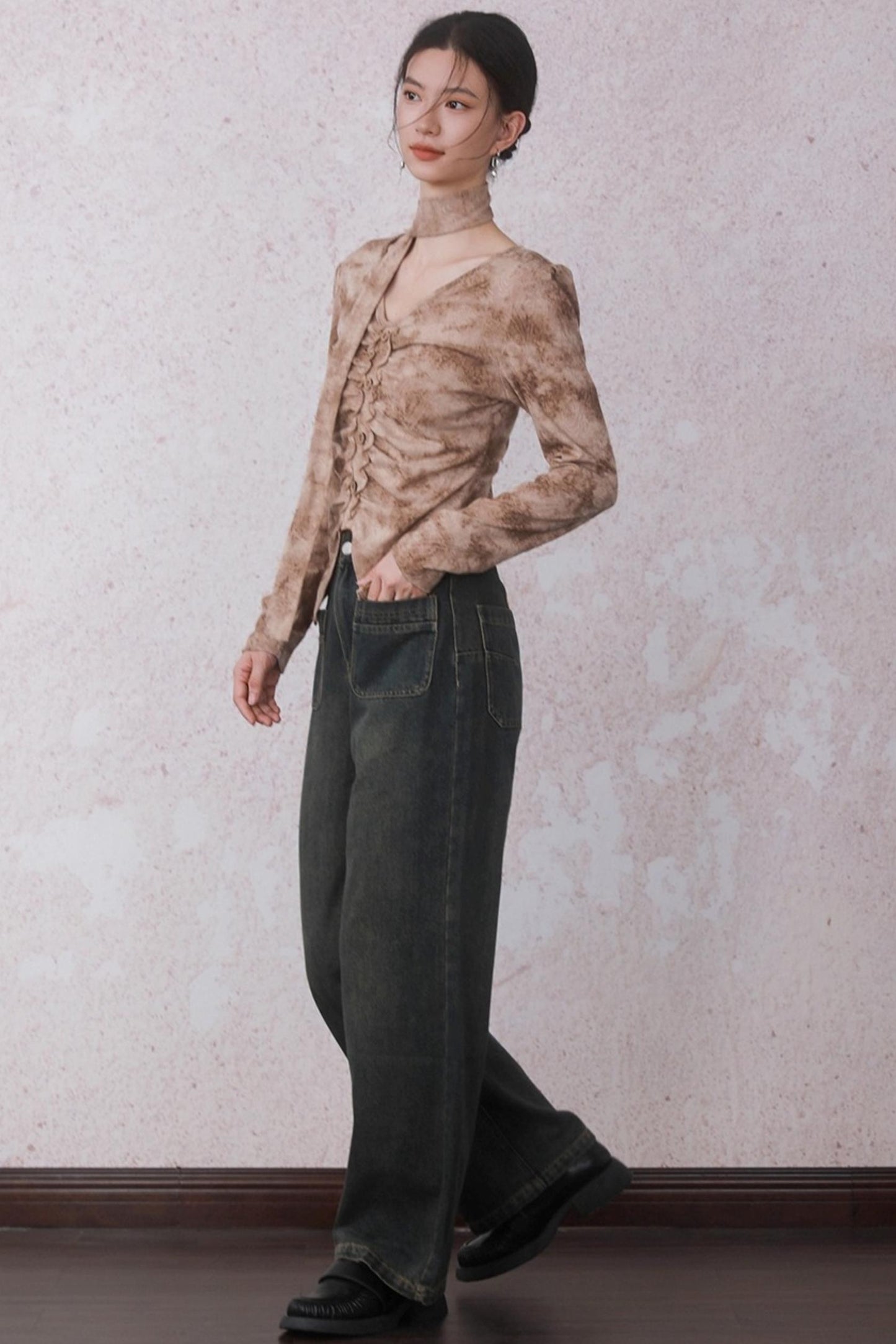 Matte Apricot V-Neck Knitted Top