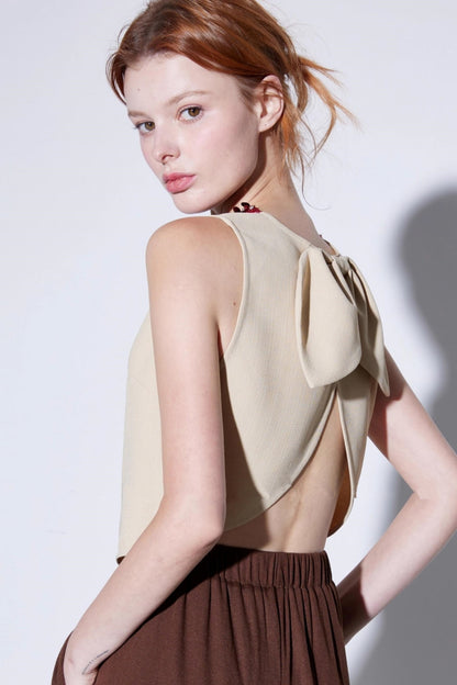 Hand-Beaded Floral Bow Top