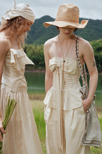 Eternal River Linen Bandeau Top & Wide-Leg Trousers Set-Up