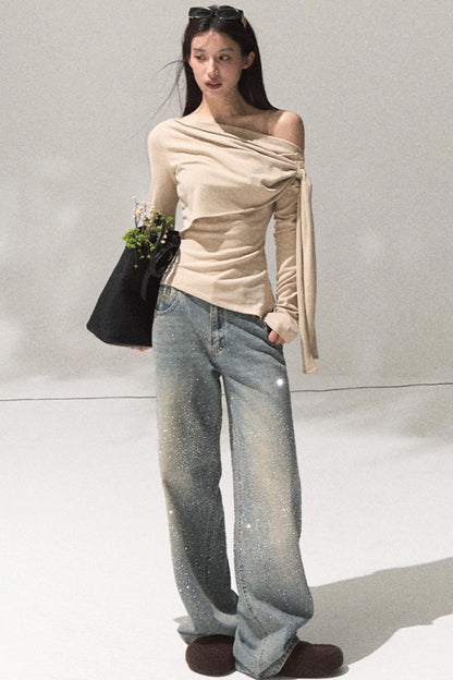 Ancient Shrine Collar Long Sleeve Knit Base Shirt